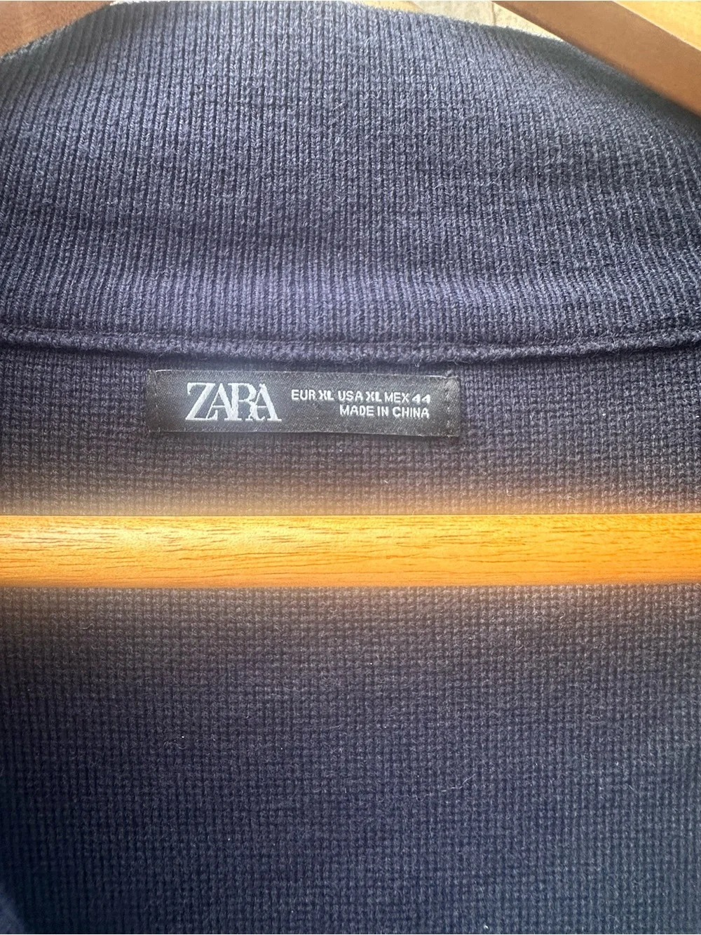 ZARA Man Navy Blue Knit Pullover Sweater XL Heavy Pique Cotton Blend Solid